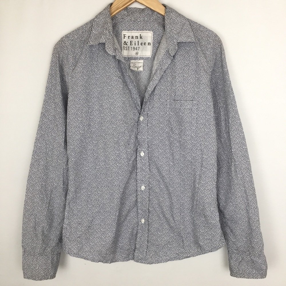 Frank & Eileen Barry Button Down Shirt Blue & White Micro Number Print Women’s M